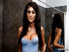Shar'Daysha Tight Dress Shower Tease Black Tgirl